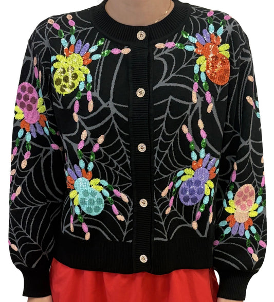 Queen of Sparkles Lavender Black Multi Spider Cardigan