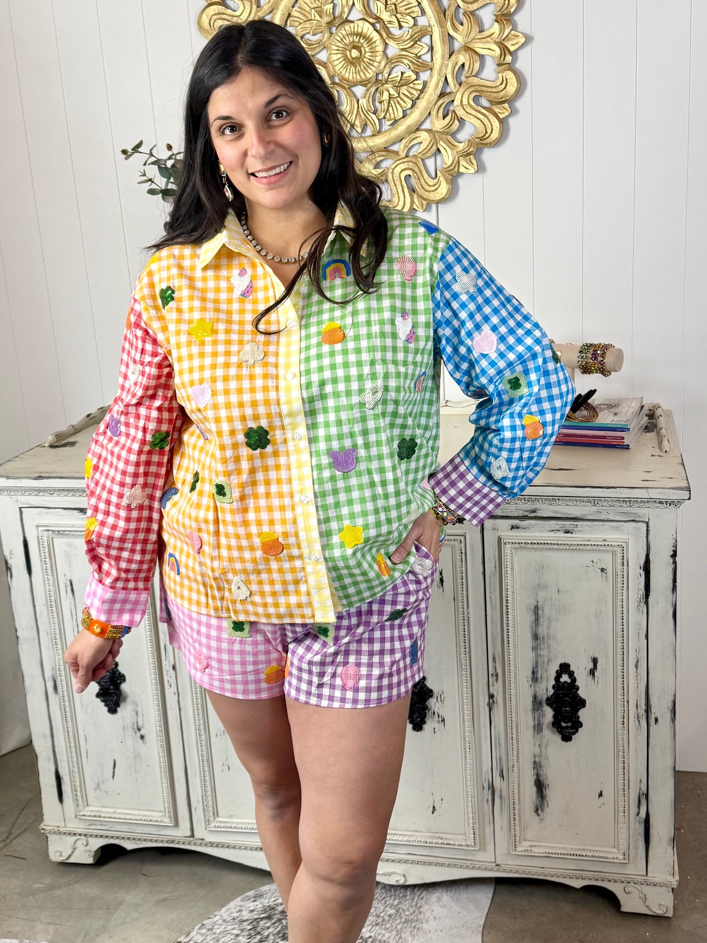 Queen of Sparkles Rainbow Gingham Lucky Charms Short