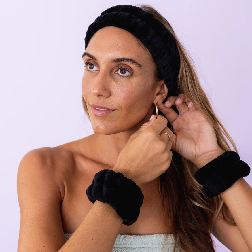 Black Face Washing Headband & Wristband Set