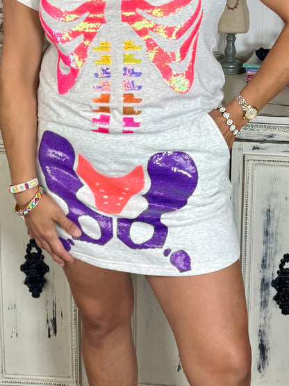 Queen of Sparkles Neon Sequin Skeleton Skort