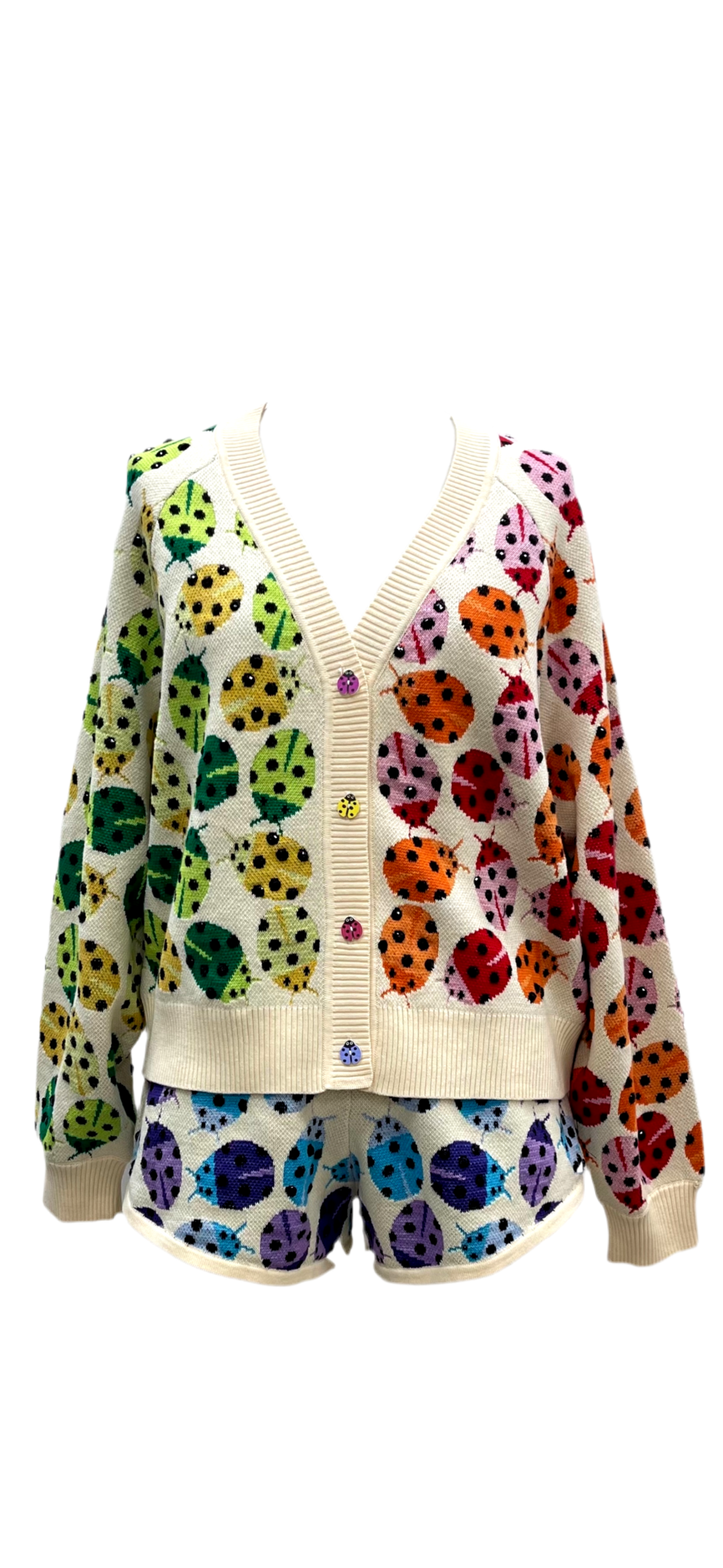 PRE ORDER Queen of Sparkles Beige Rainbow Lady Bug Cardigan