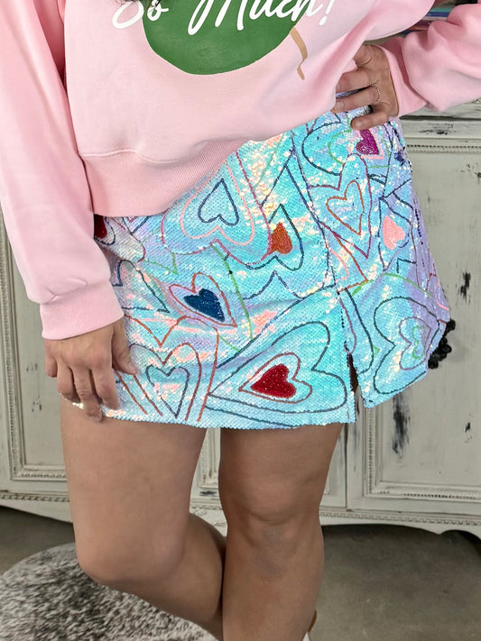 Queen of Sparkles Full Sequin Iridescent Groovy Heart Skirt