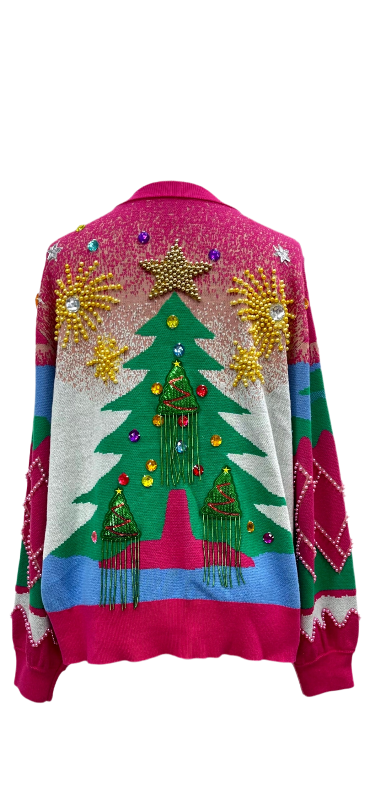 Queen of Sparkles Pearl Fringe Christmas Tree Sweater