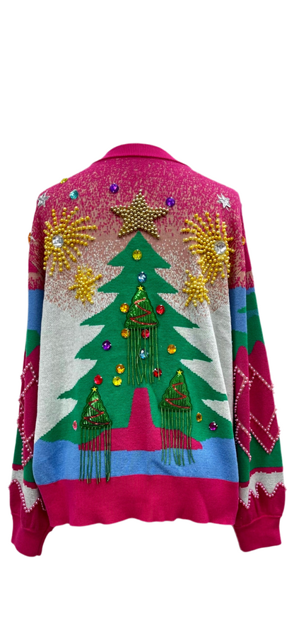 Queen of Sparkles Pearl Fringe Christmas Tree Sweater