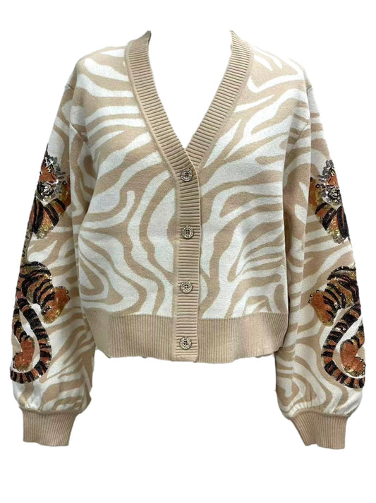 Queen of Sparkles Ivory Tiger Cardigan