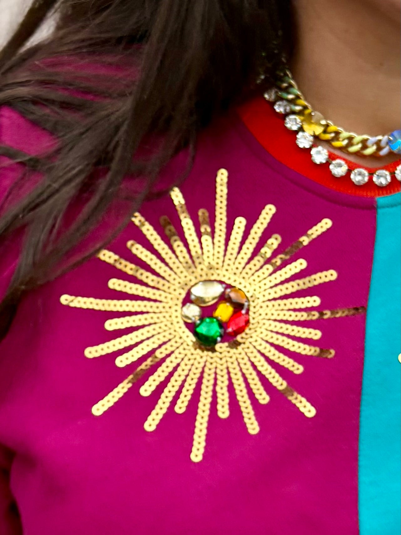 Queen of Sparkles X Denash Exclusive Sunburst Colorblock Dress