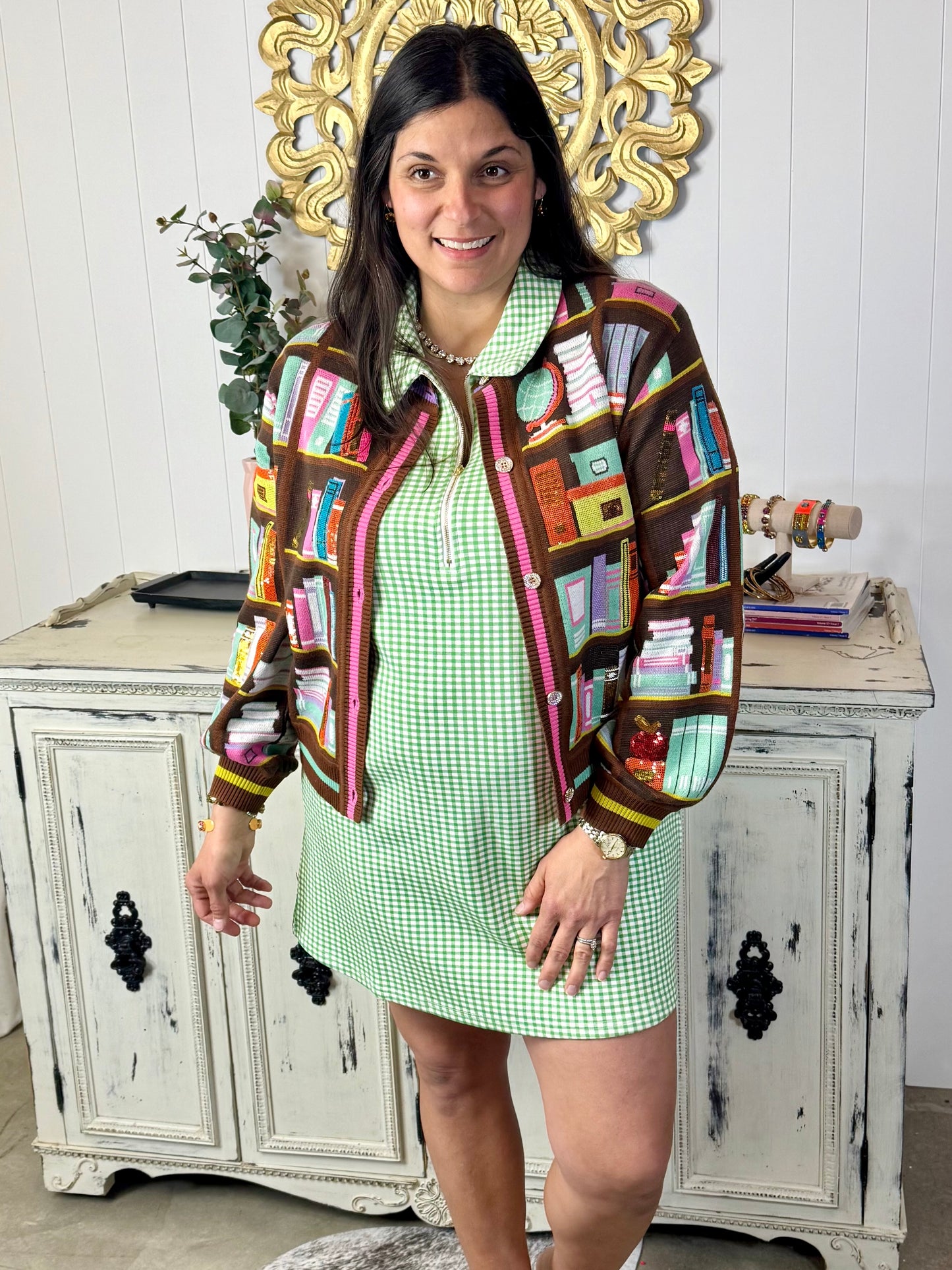 Queen of Sparkles Brown Multi Library Books Cardigan