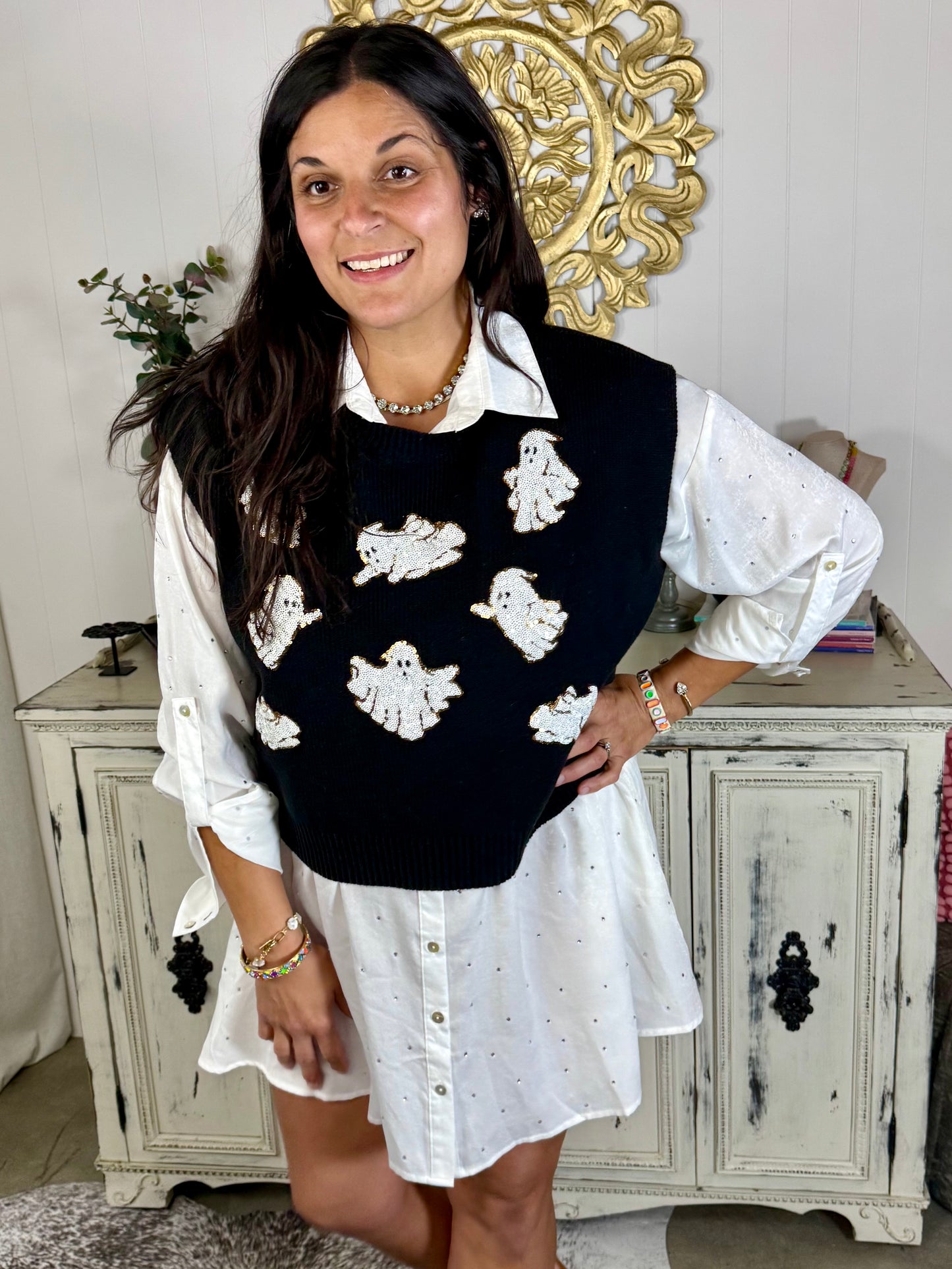 Sequin Ghost Crew Neck Sweater