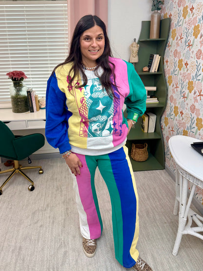 Queen of Sparkles Multi Colorblock Stripe Qos Sparkle Sweat Pant