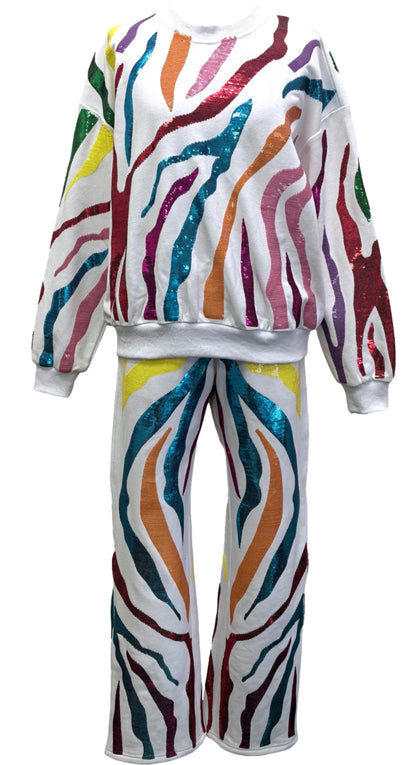 Queen of Sparkles Whitr and Rainbow Tiger Stripe Sweatshirt