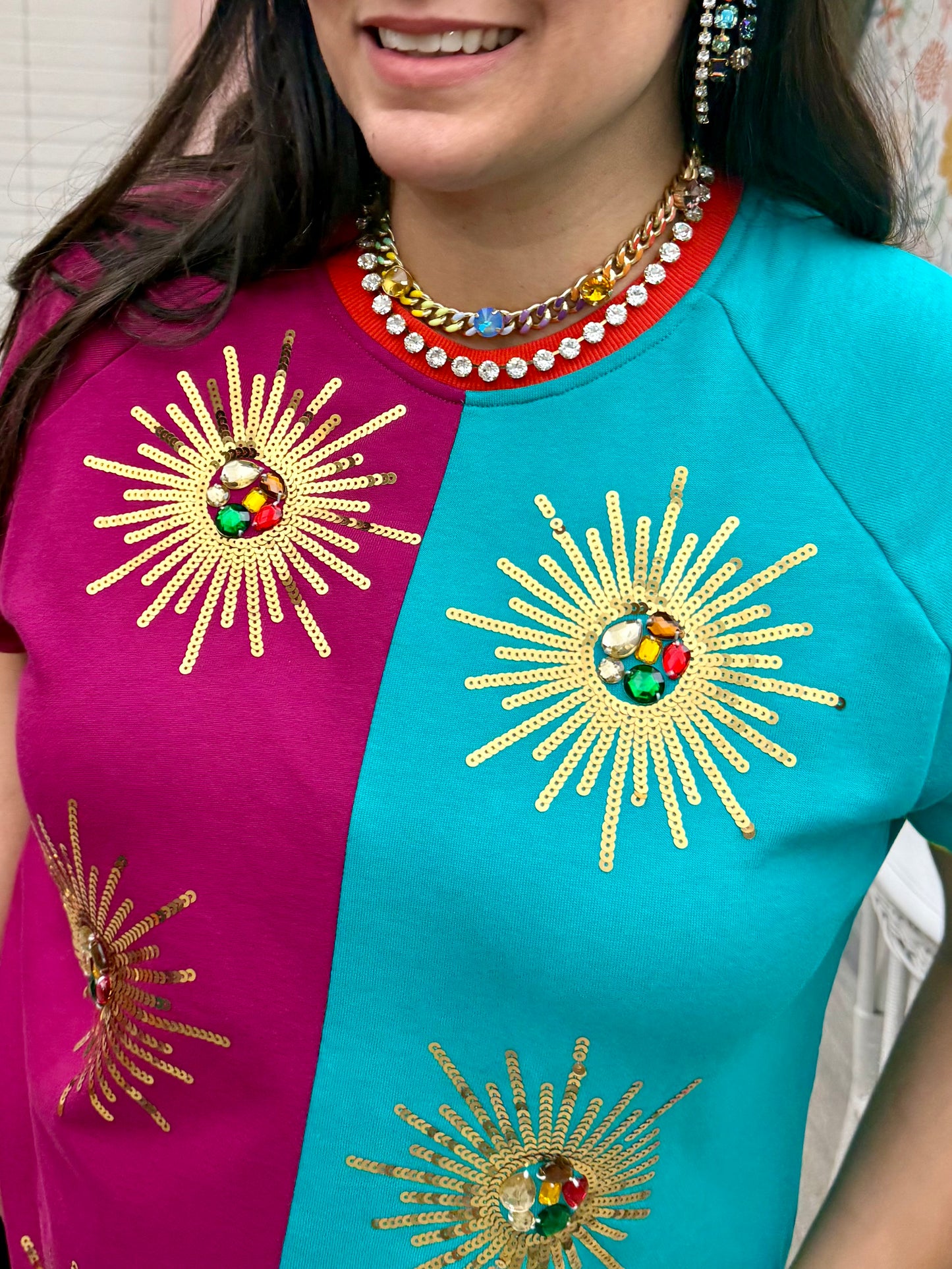 Queen of Sparkles X Denash Exclusive Sunburst Colorblock Dress
