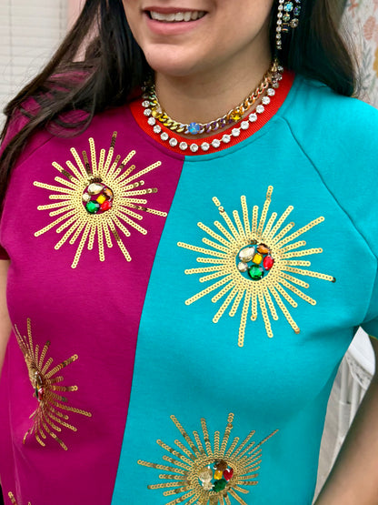 Queen of Sparkles X Denash Exclusive Sunburst Colorblock Dress