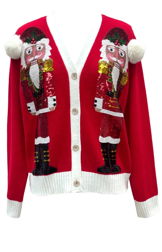 Queen of Sparkles Red Santa Nutcracker Cardigan