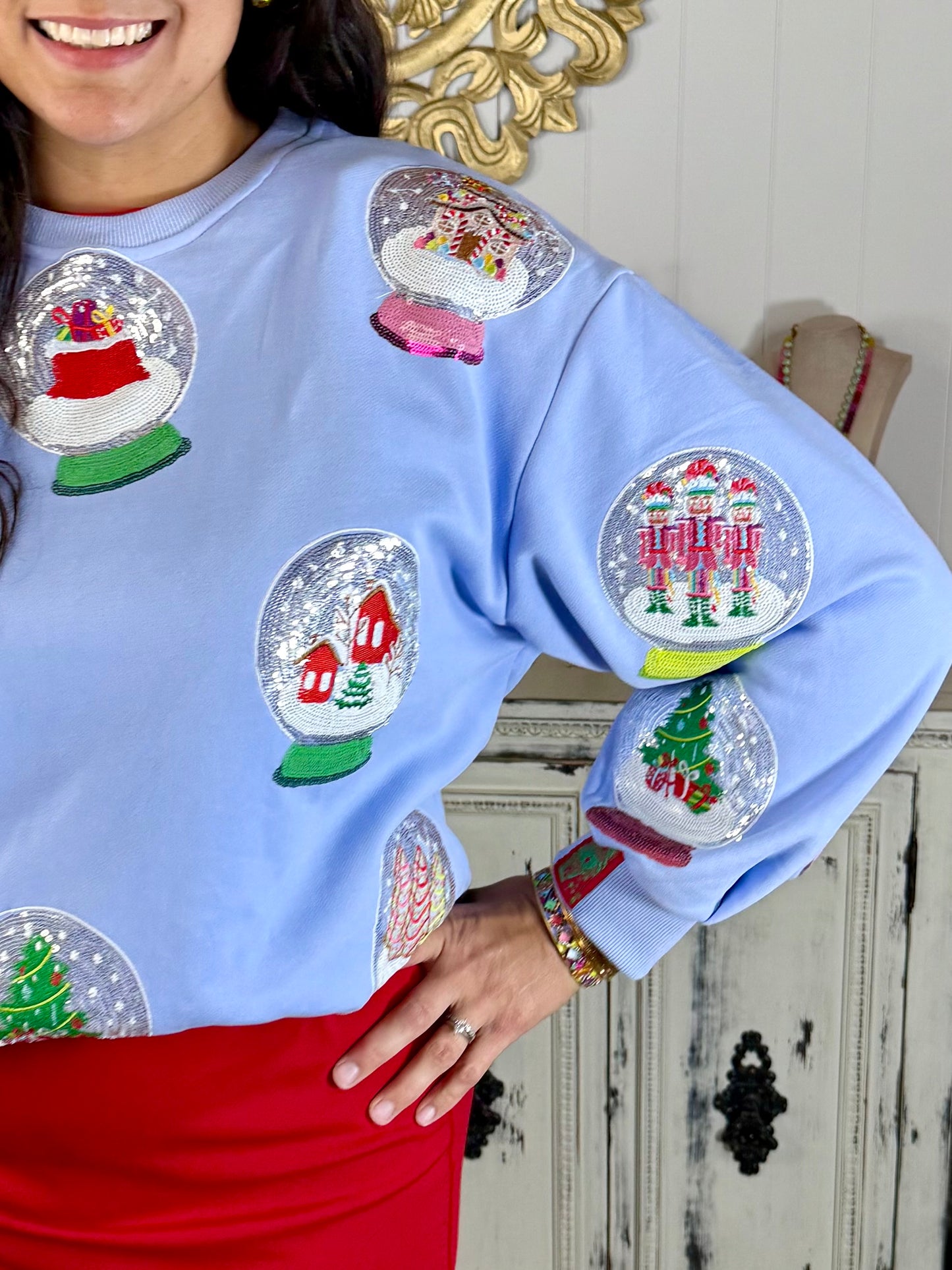 Queen of Sparkles Blue Christmas Snow Globe Sweatshirt