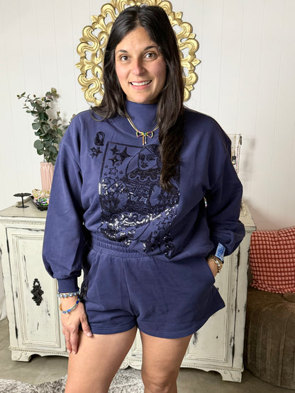 Queen of Sparkles Navy Queen Logo Short