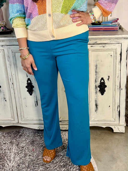 High Waisted Jade Stretch Flare Pants