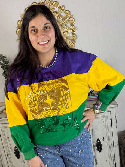 Queen of Sparkles Mardi Gras Card Logo Sweatshirt