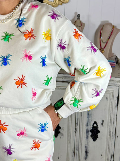 Queen of Sparkles Multi Beaded Rainbow Spider Sweatshirt