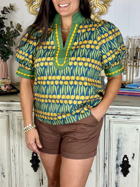 Scalloped Trim Golden Tulip Top