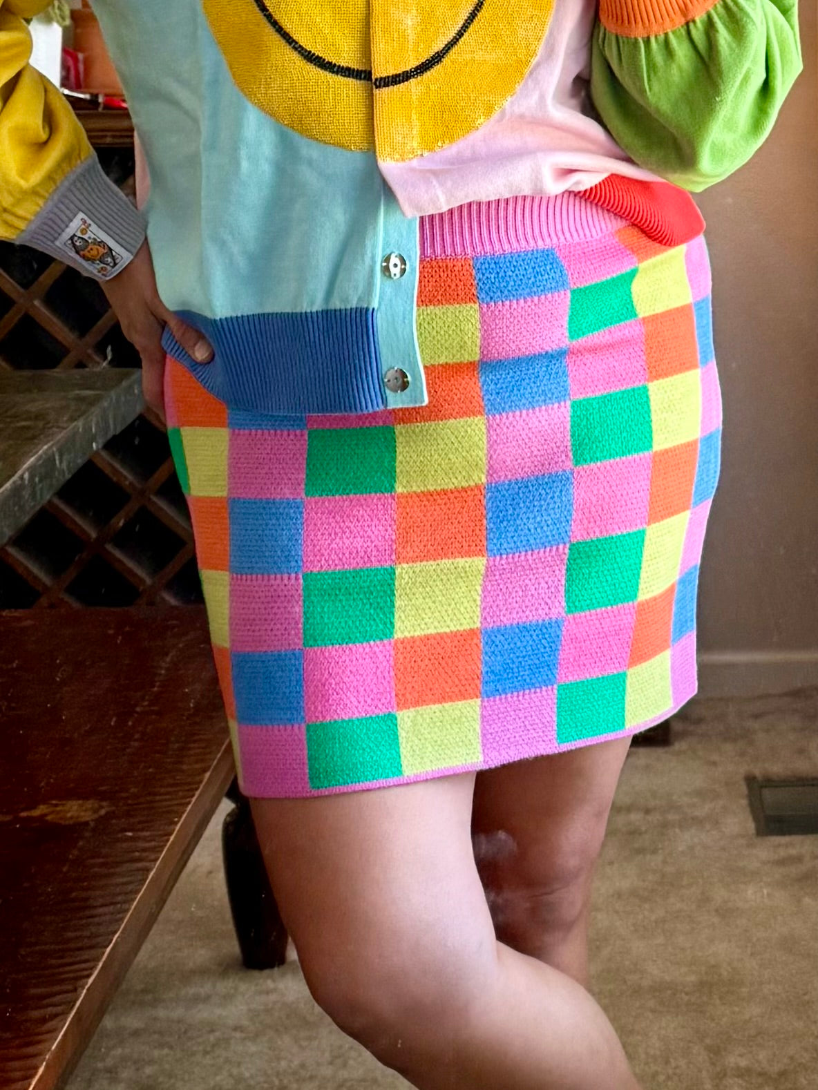 Multicolor Checker Knit Skirt