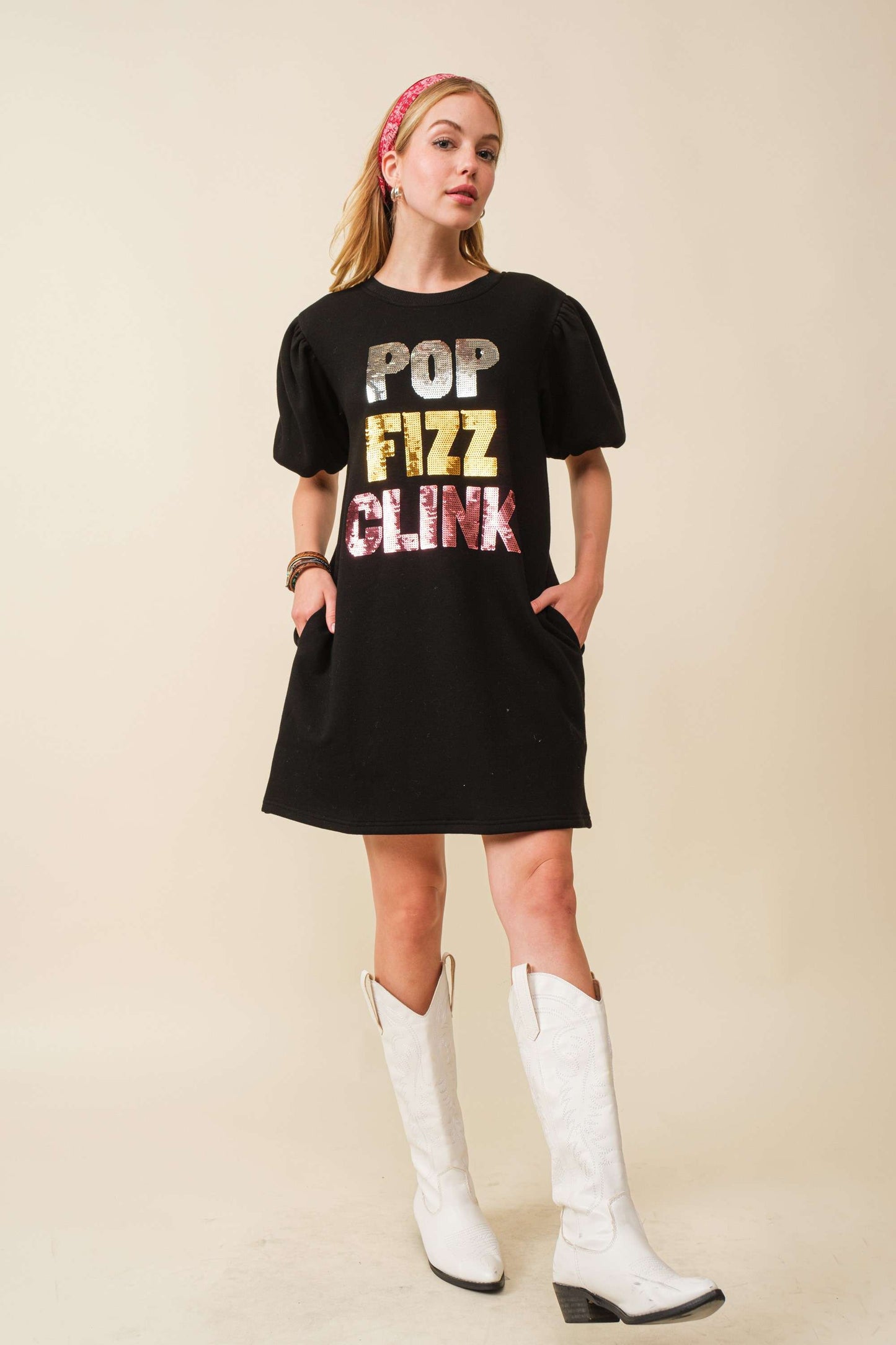 Pop Fizz Clink Sequin Letter Dress