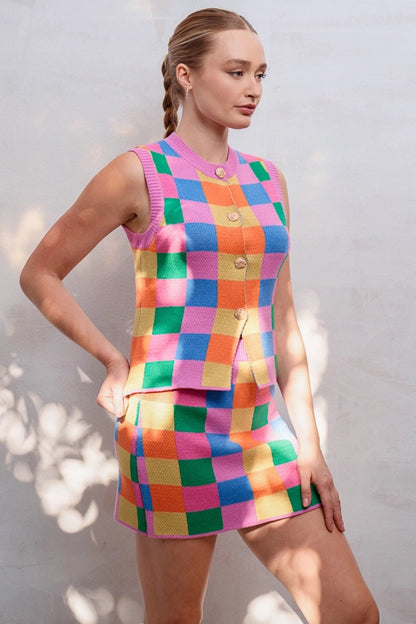 Multicolor Checker Knit Tank