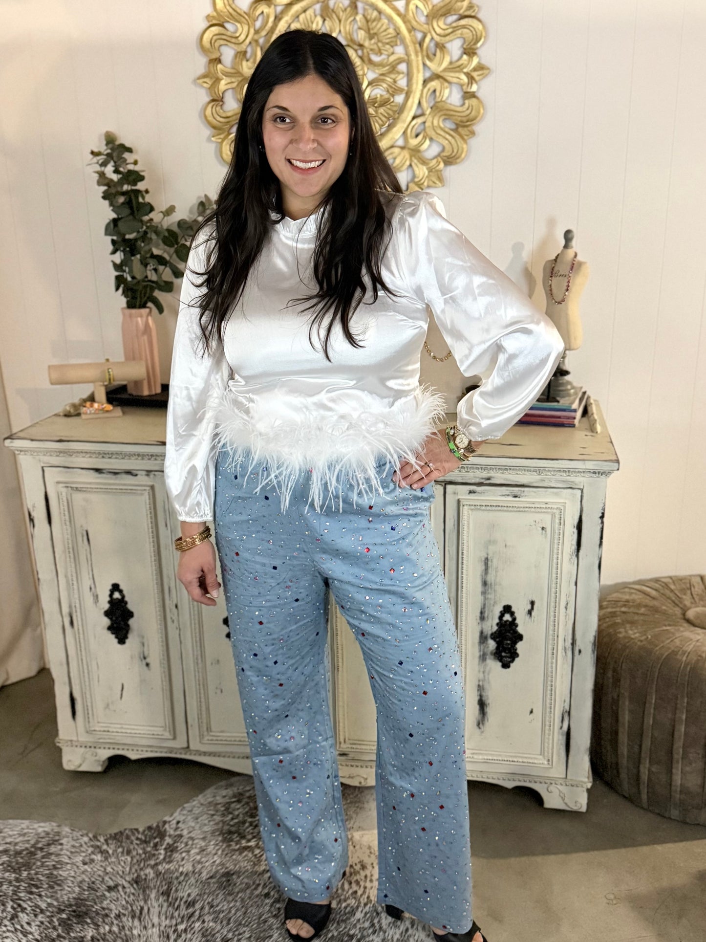 Queen of Sparkles Chambray Gemstone Pants