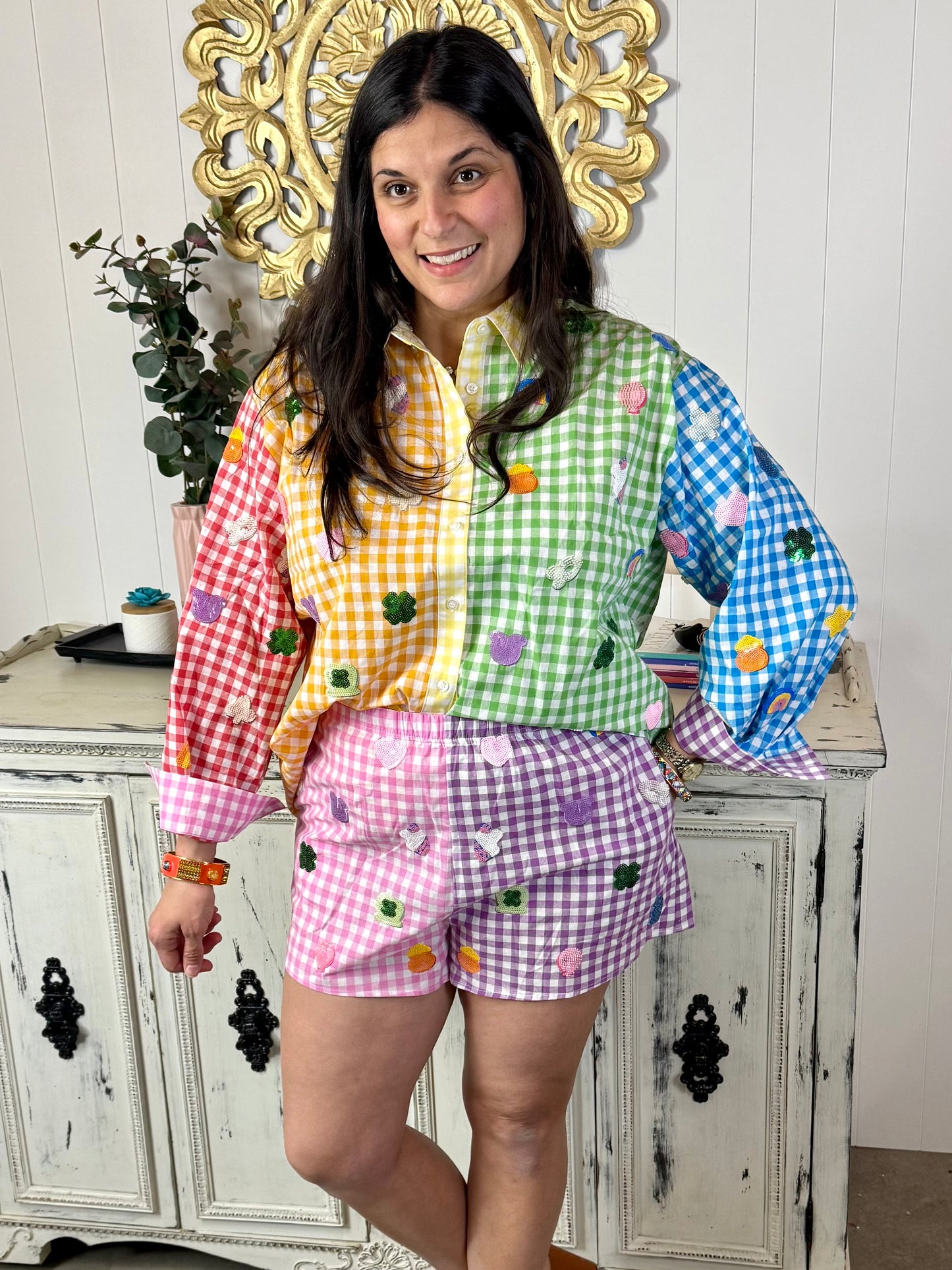 Queen of Sparkles Rainbow Gingham Lucky Charms Top