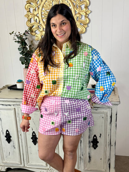 Queen of Sparkles Rainbow Gingham Lucky Charms Top