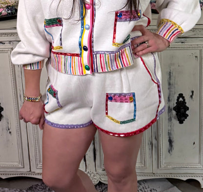 Queen of Sparkles Rainbow Jewel Trim Shorts