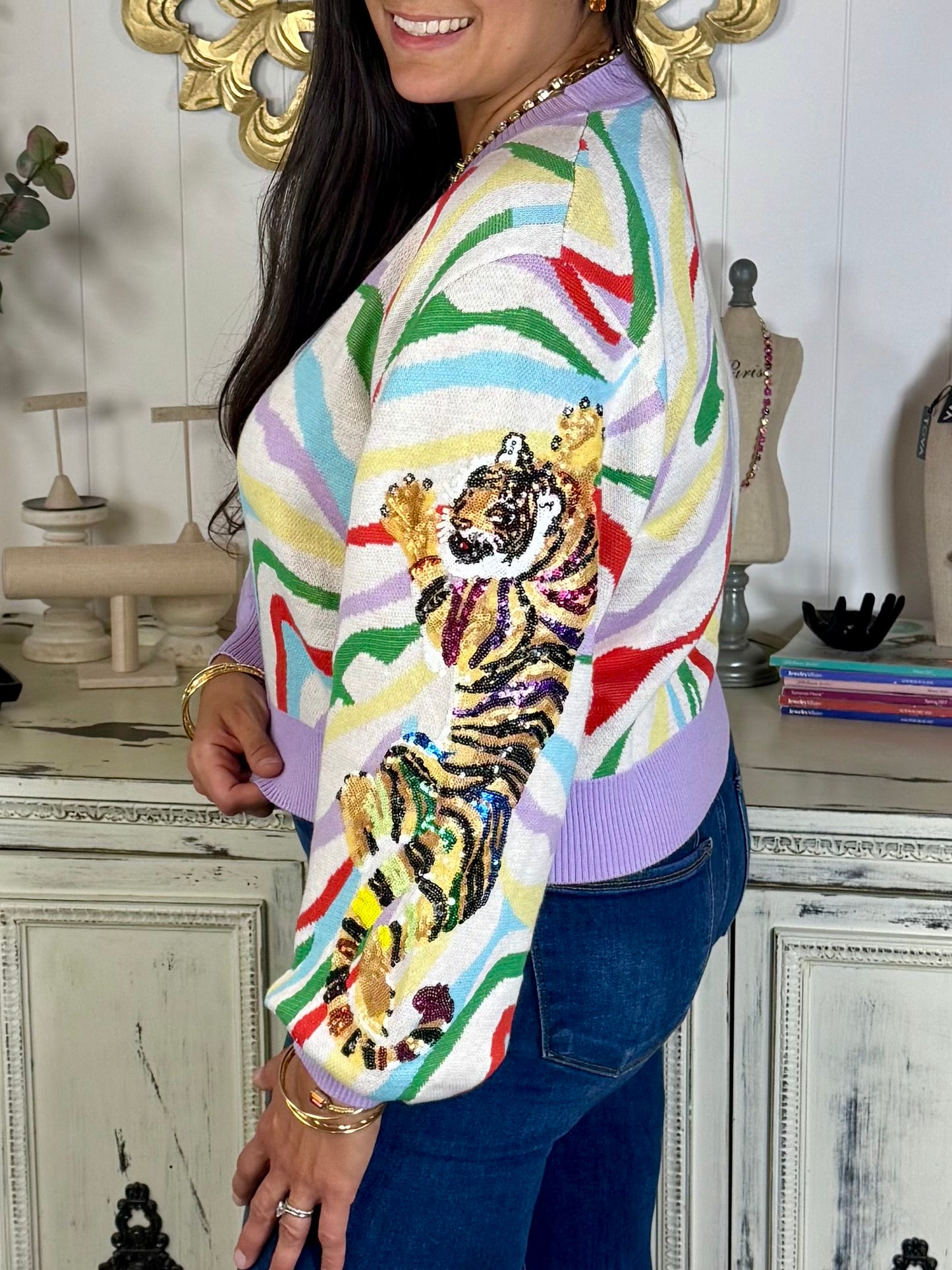 Queen of Sparkles Rainbow Tiger Cardigan