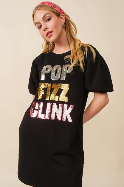 Pop Fizz Clink Sequin Letter Dress