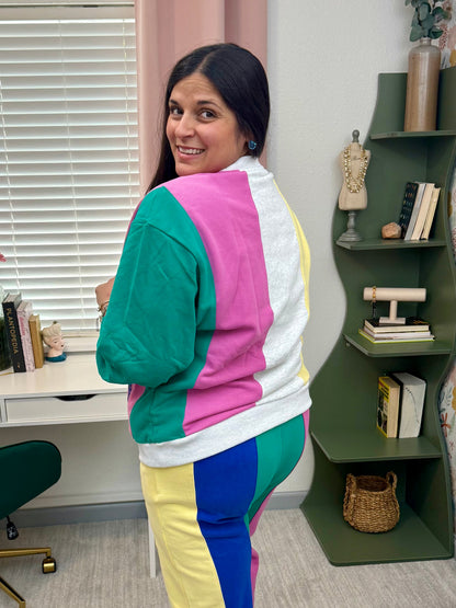 Queen of Sparkles Multi Colorblock Stripe Qos Card Logo Sweatshirt