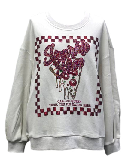 Queen of Sparkles Beige & Red Sparkle Slice Sweatshirt