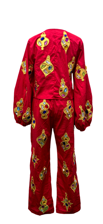 Queen of Sparkles Red & Gold Jeweled Ornament Pant