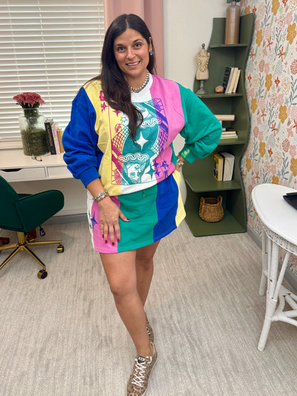 Queen of Sparkles Multi Colorblock Stripe Qos Card Logo Sweatshirt