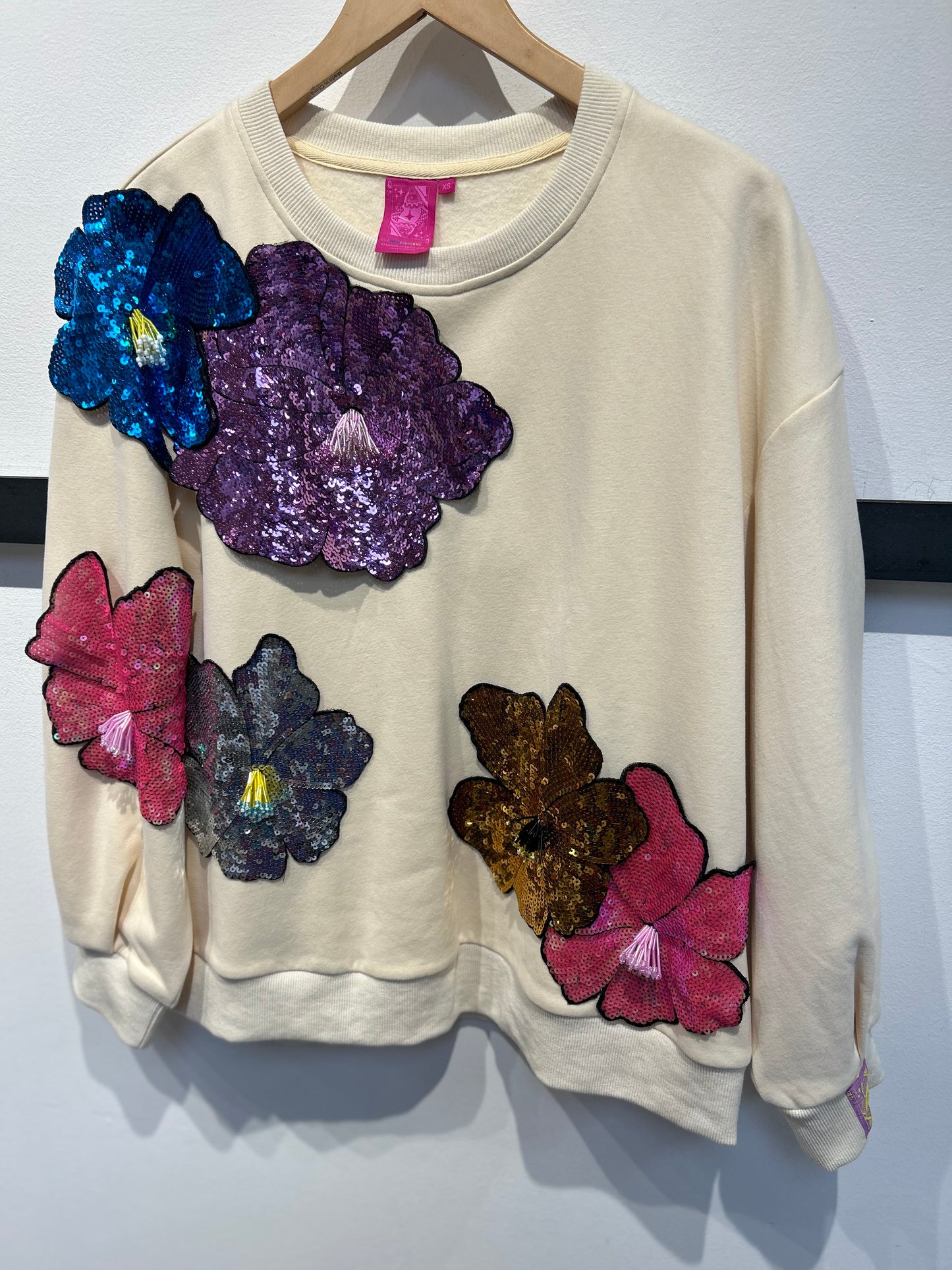 Queen of Sparkles Beige Oversized Flower Sweatshirt