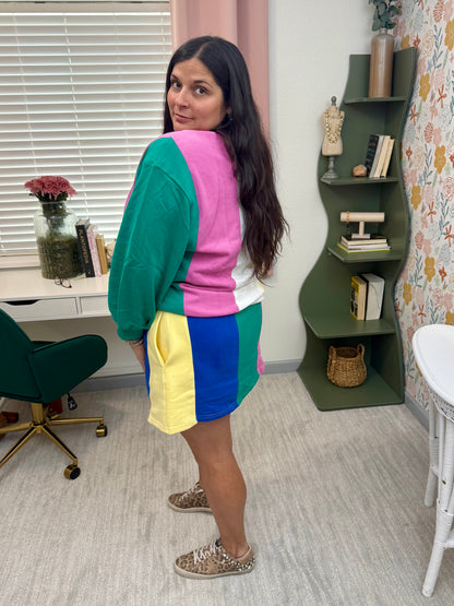 Queen of Sparkles Multi Colorblock Stripe Qos Sparkle Skort