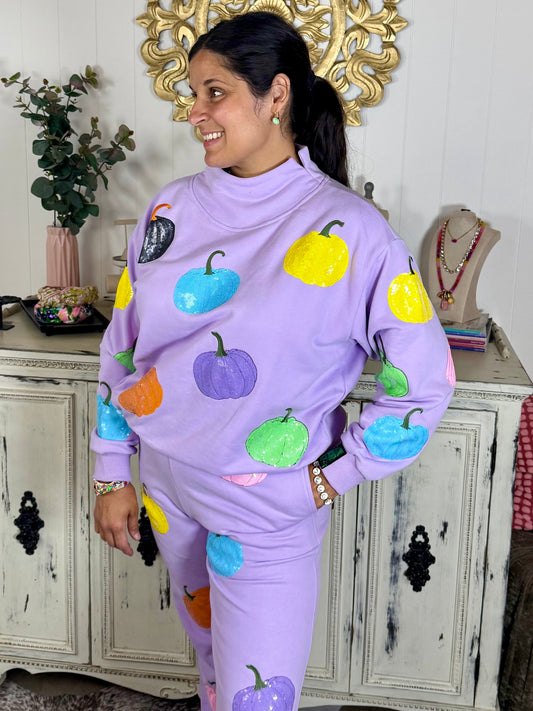 Queen of Sparkles Lavender Multi Pumpkin Sweatshirt
