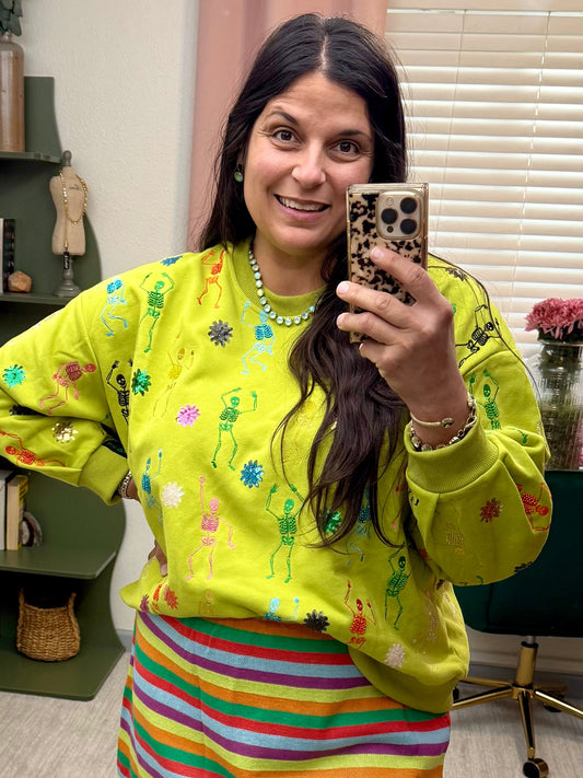 Queen of Sparkles Lime Green Multi Skeleton Sweatshirt