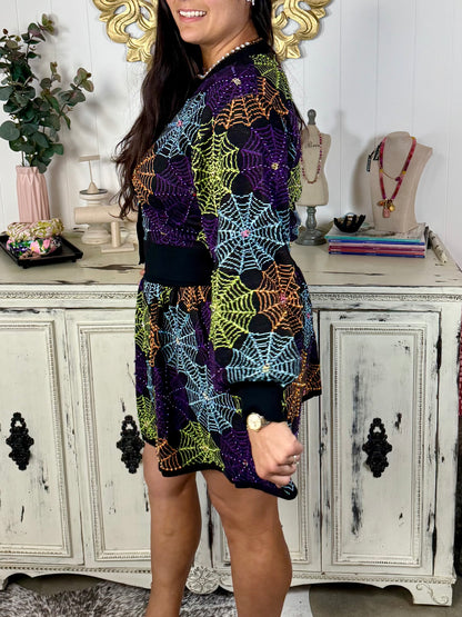 Queen of Sparkles Black Spider Web Cardigan
