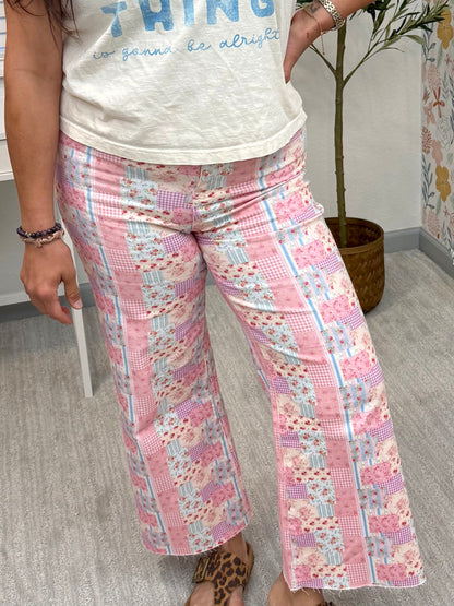Sweet Patchwork Cropped Flare Jeans