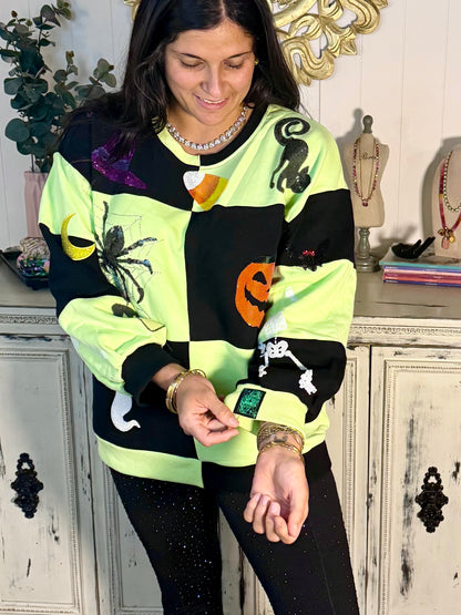 Queen of Sparkles Green and Black Checkered Halloween Sweatshirt