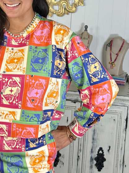 Queen of Sparkles Fall Colorblock Queen Logo Sweatshirt