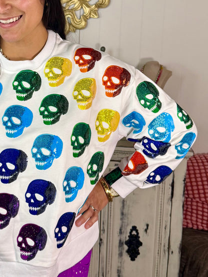Queen of Sparkles Rainbow Skulls Sweatshirt