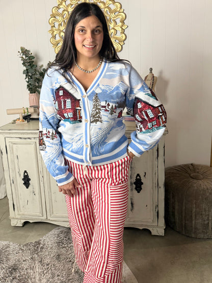 Queen of Sparkles Snowy Town Scene Cardigan