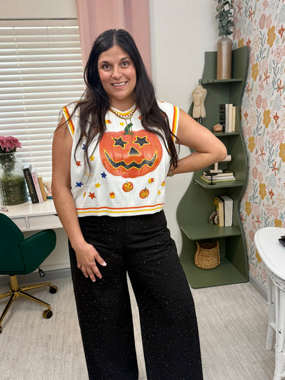 Queen of Sparkles White Full Sequin Pumpkin & Small Icon Vest