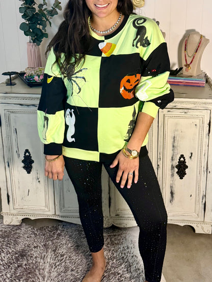 Queen of Sparkles Green and Black Checkered Halloween Sweatshirt