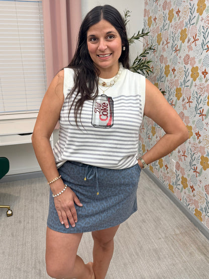 Queen of Sparkles Licensed White & Grey Striped Diet Coke Can Knit Tank