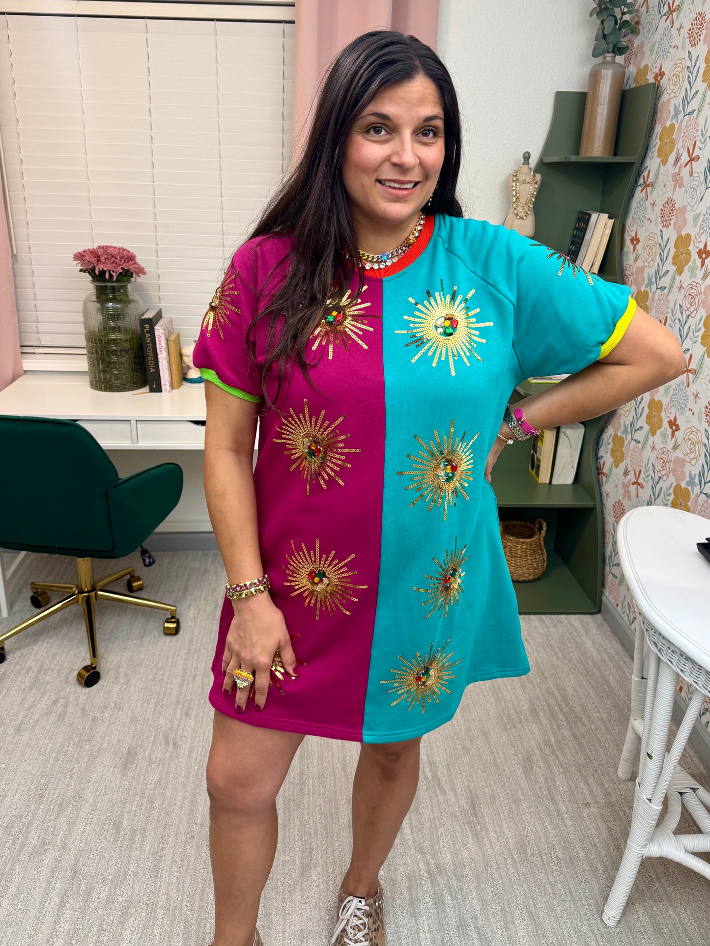 Queen of Sparkles X Denash Exclusive Sunburst Colorblock Dress